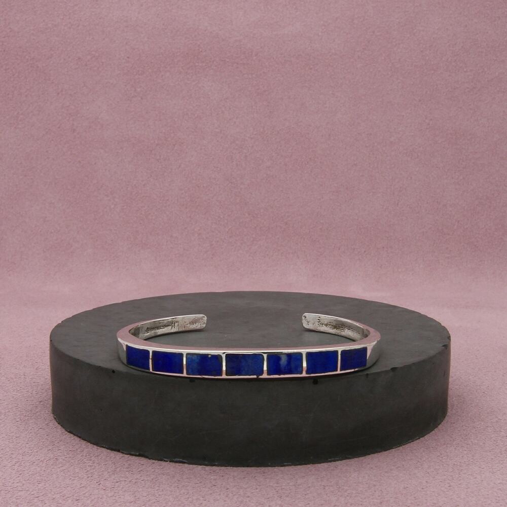navajo sterling silver vintage lapis lazuli inlay cuff bracelet size 6in